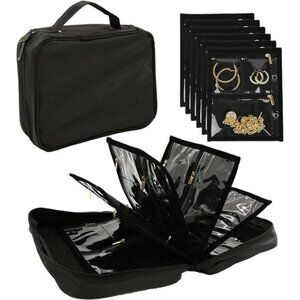 Travel jewelry organizer case with 24 zipper pouches storage bag for rings earri